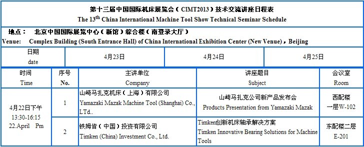 （CIMT2013）技术交流讲座日程表