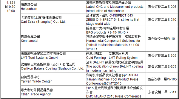 第十四届中国国际机床展技术交流讲座日程表
