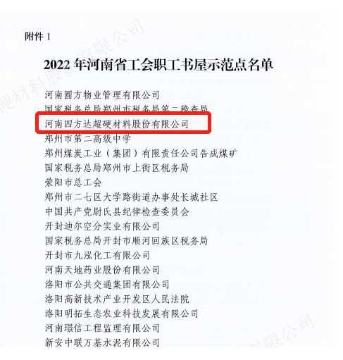 河南四方达“职工书屋”荣获2022年河南省工会职工书屋示范点