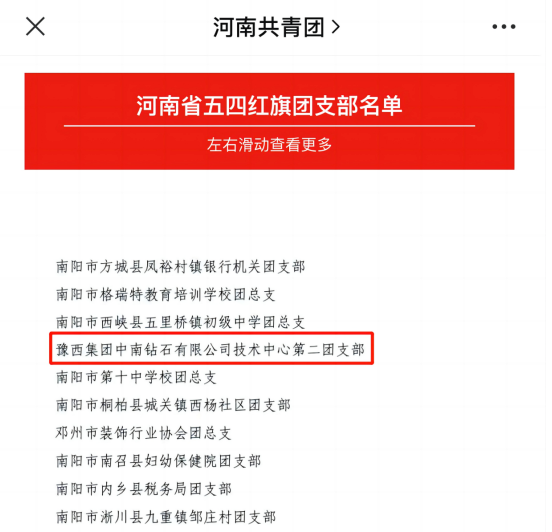 喜迅！中南钻石技术中心第二团支部荣获“河南省五四红旗团支部”