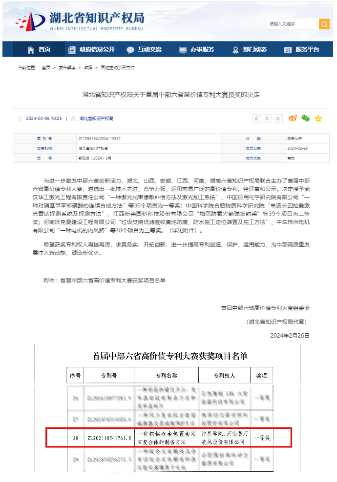 一等奖！​首届中部六省高价值专利授奖 黄河旋风榜上有名