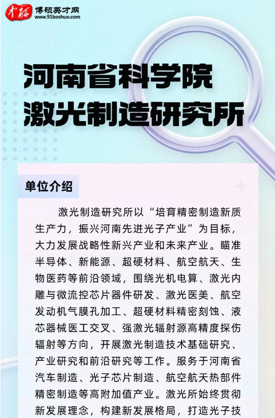 河南省科学院激光制造研究所、超硬材料产业技术研究院招聘公告