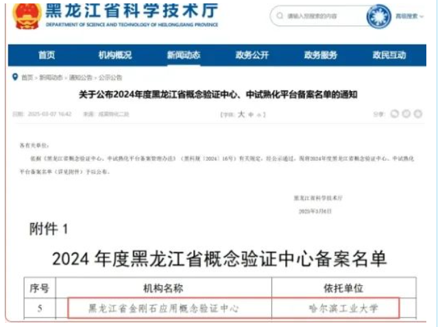 红外薄膜与晶体团队获批黑龙江金刚石应用概念验证中心