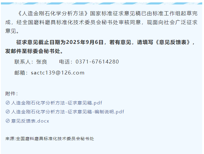 通知 | 关于对超硬材料及制品领域1项国家标准征求意见的通知